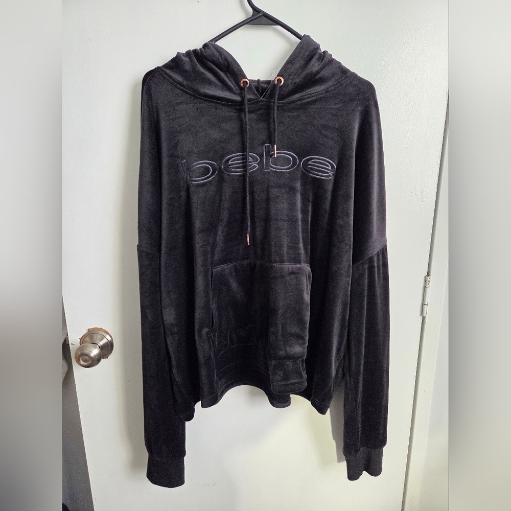 Bebe Sport Plush Charcoal Women's Cowl Neck Hooded Plus Size 3X NEW